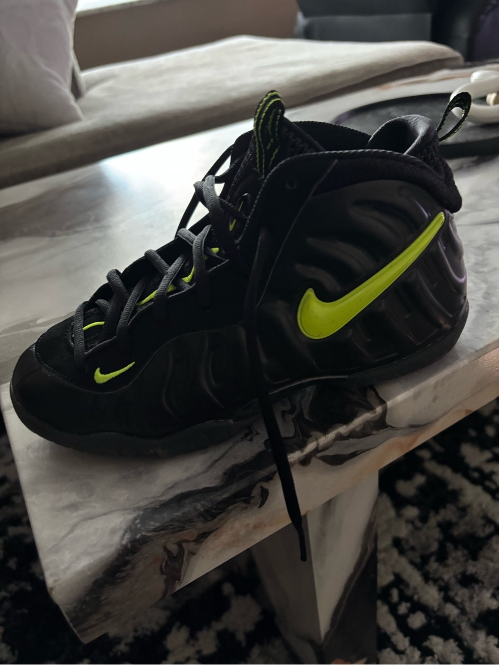 Nike Kids Black Sneakers with Volt Swoosh